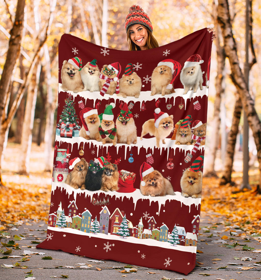 Premium Blanket Pomeranian Snow Christmas Blanket
