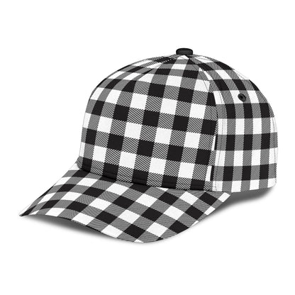Black and White Buffalo Plaid Printed Classic Cap