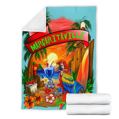 Margaritaville Baby Blue Parrot Sunset Beach Premium Blanket