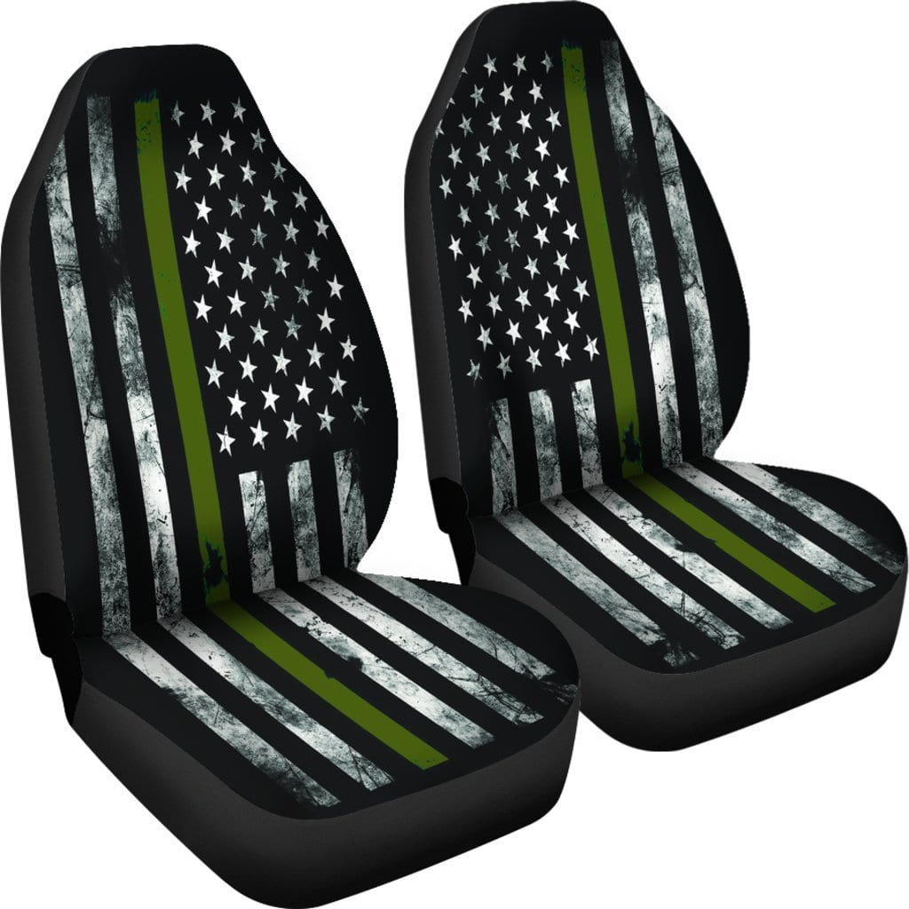 Military Green Thin Line American Flag Seat Covers