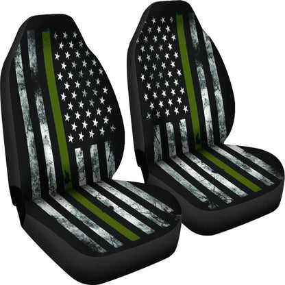 Military Green Thin Line American Flag Seat Covers