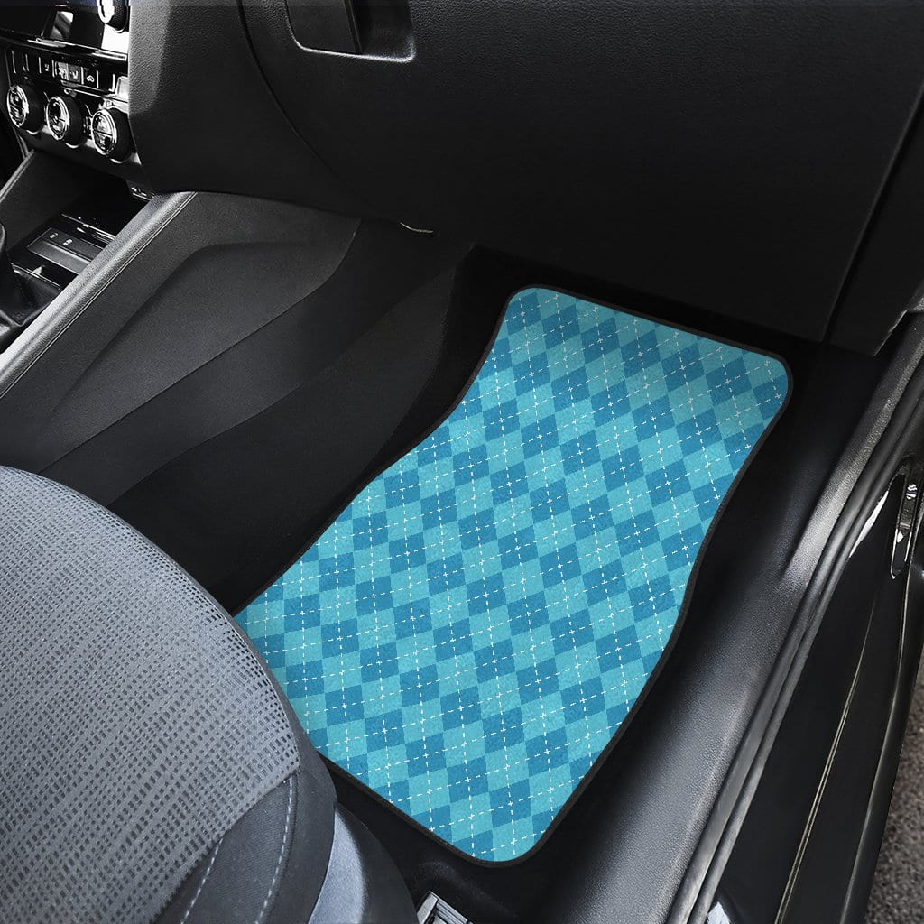 Blue Argyle Front and Back Car Floor Mats Set 4