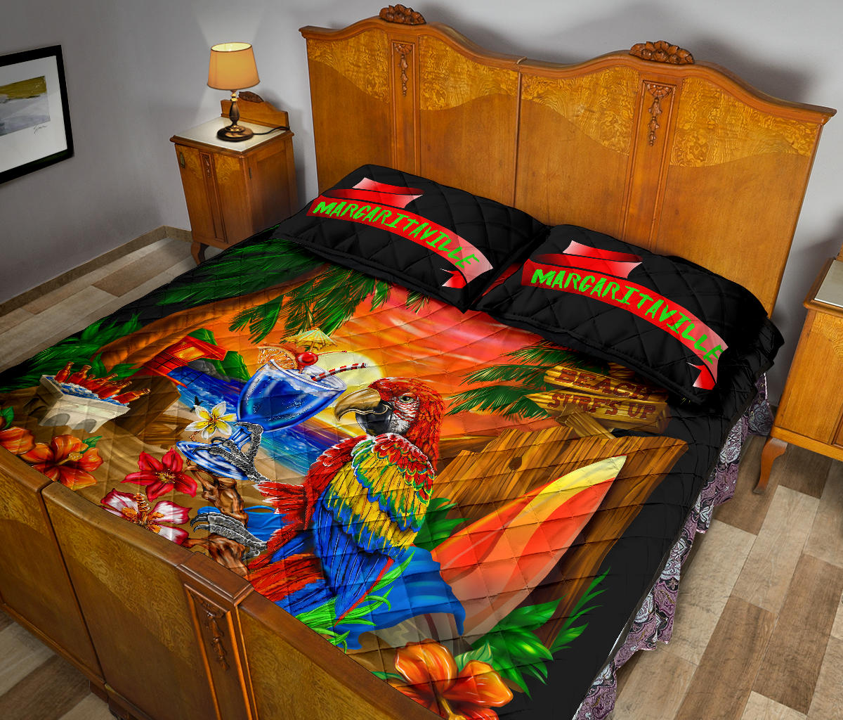 Margaritaville Parrot Sunset Black Quilt Set