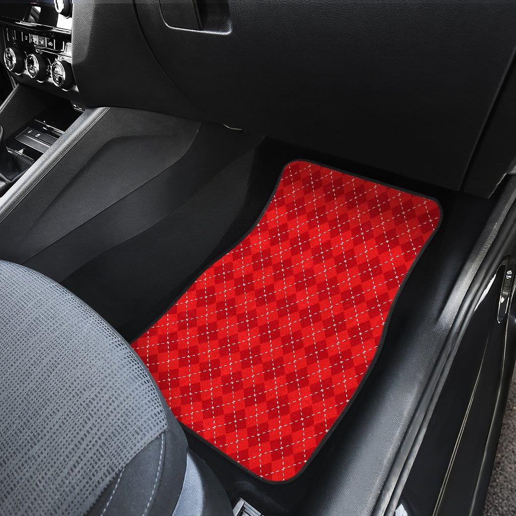 Red Argyle Front and Back Car Mats Set 4