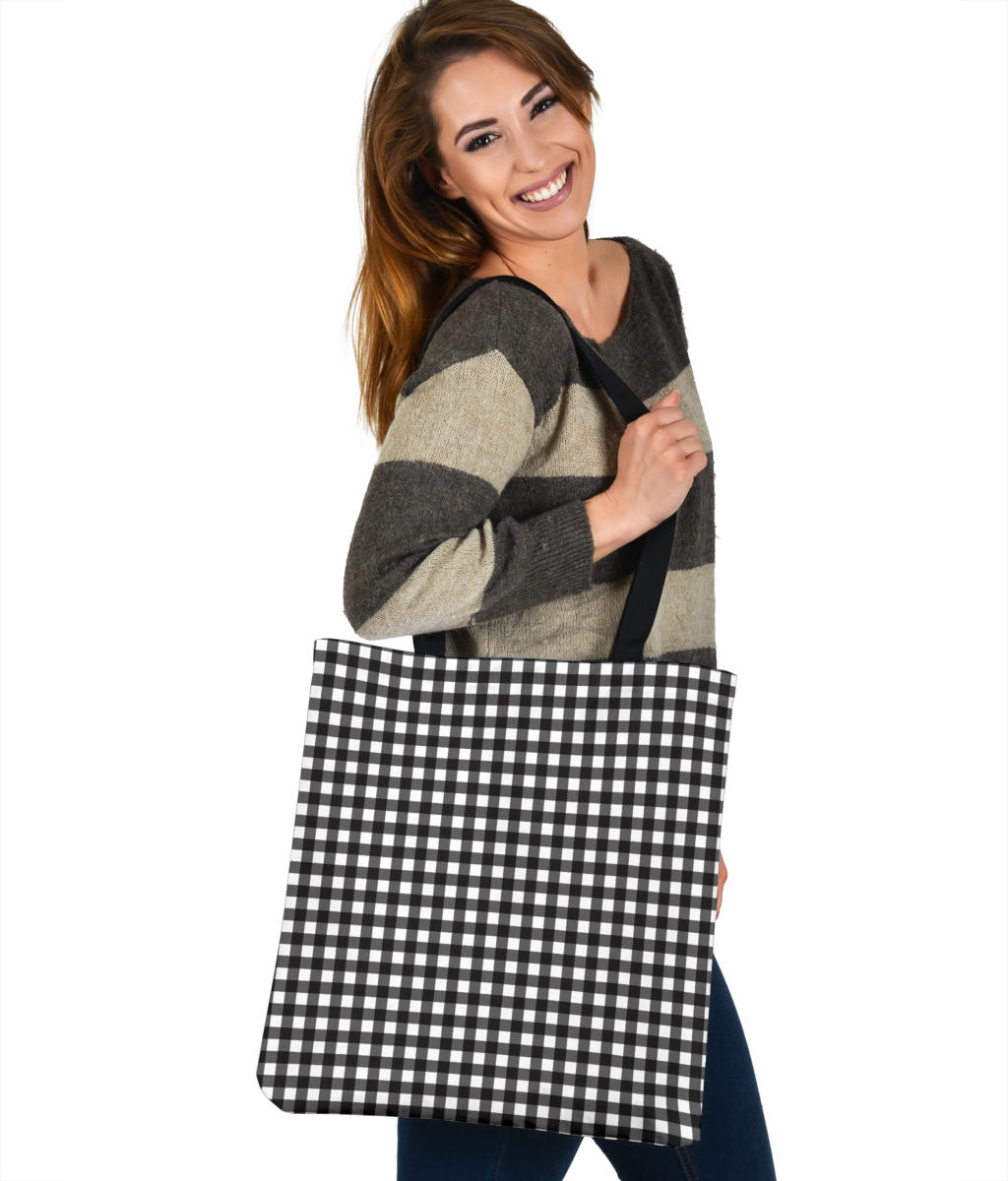 Black and White Buffalo Plaid Printed Tote Bag