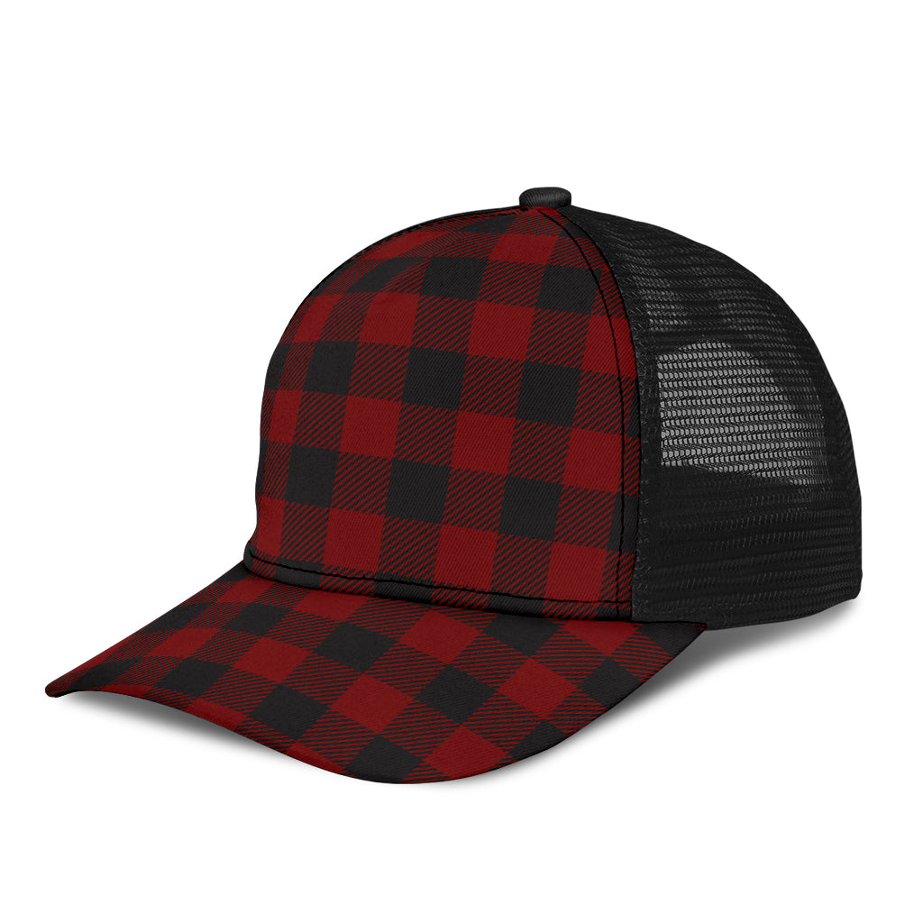 Black and White Buffalo Plaid Print Mesh Back Cap