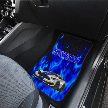 Mustang Blue Flames Floor Mats Set of 4