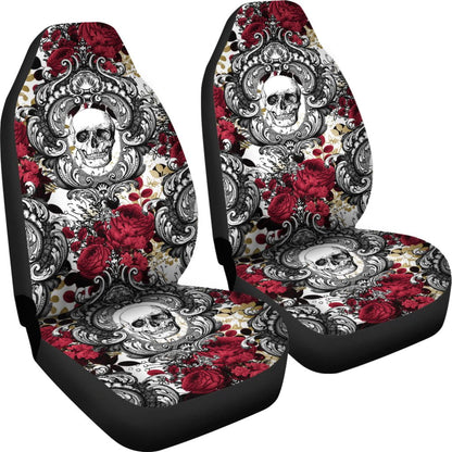 Gothic Skull and Red Roses Universal Bucket Car Seat Covers