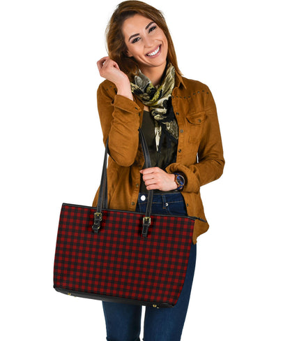 Black and White Buffalo Plaid Printed Large Leather Tote Bag