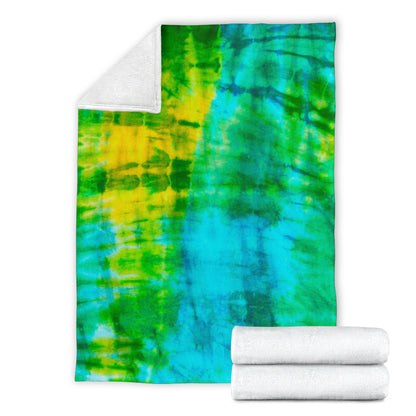 Ultra Plush Green Blue Tie Dye Fleece Premium Blanket