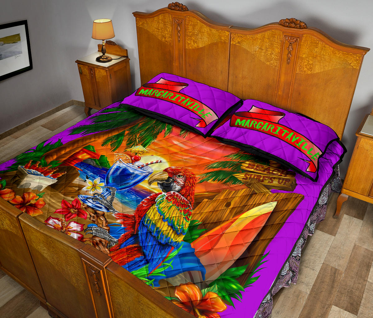 Margaritaville Parrot Beach Sunset Purple Quilt Set