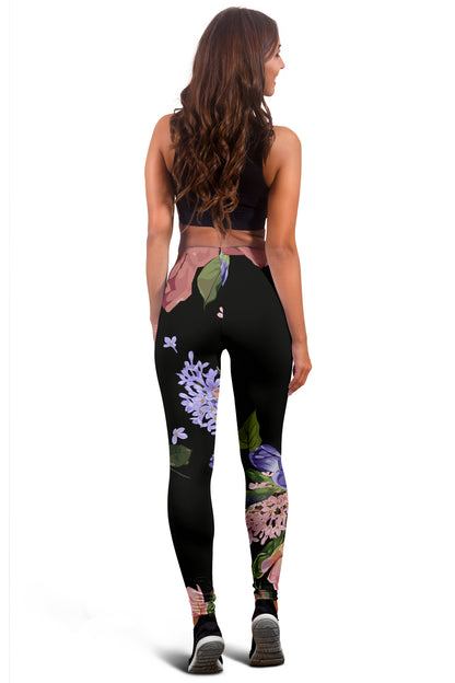 Lilac Roses | Black Leggings