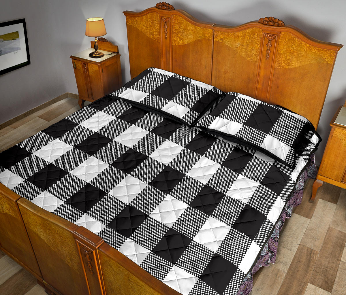 Black and White Buffalo Plaid Quilt Set with Shams