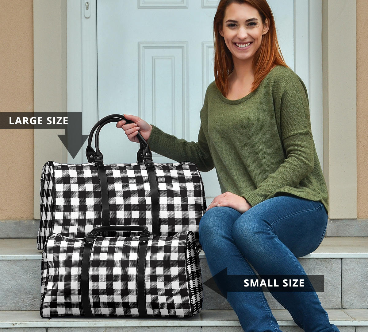 Black and White Buffalo Plaid Travel Bag