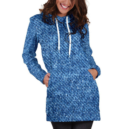 Denim Print Womens Hoodie Dress