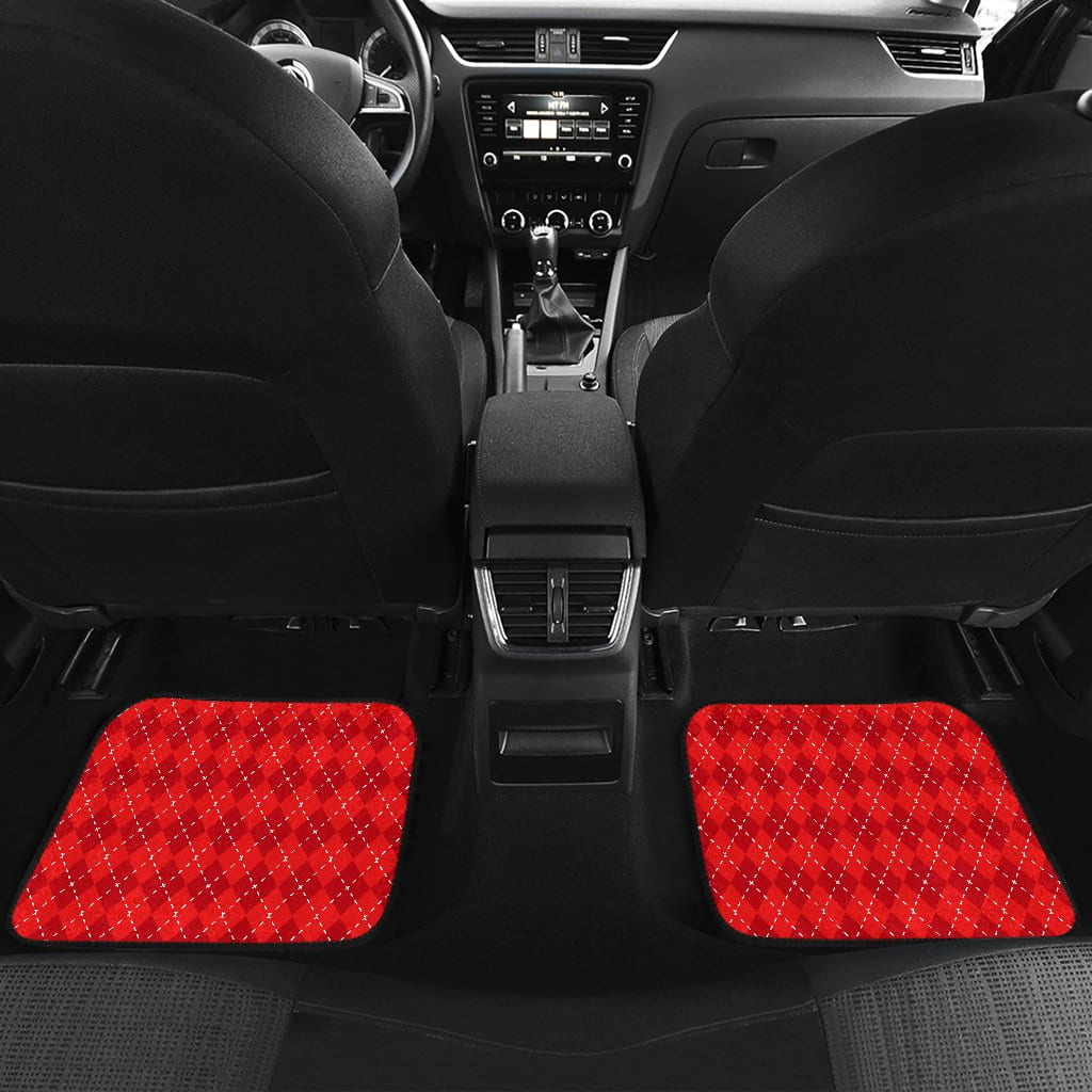 Red Argyle Front and Back Car Mats Set 4