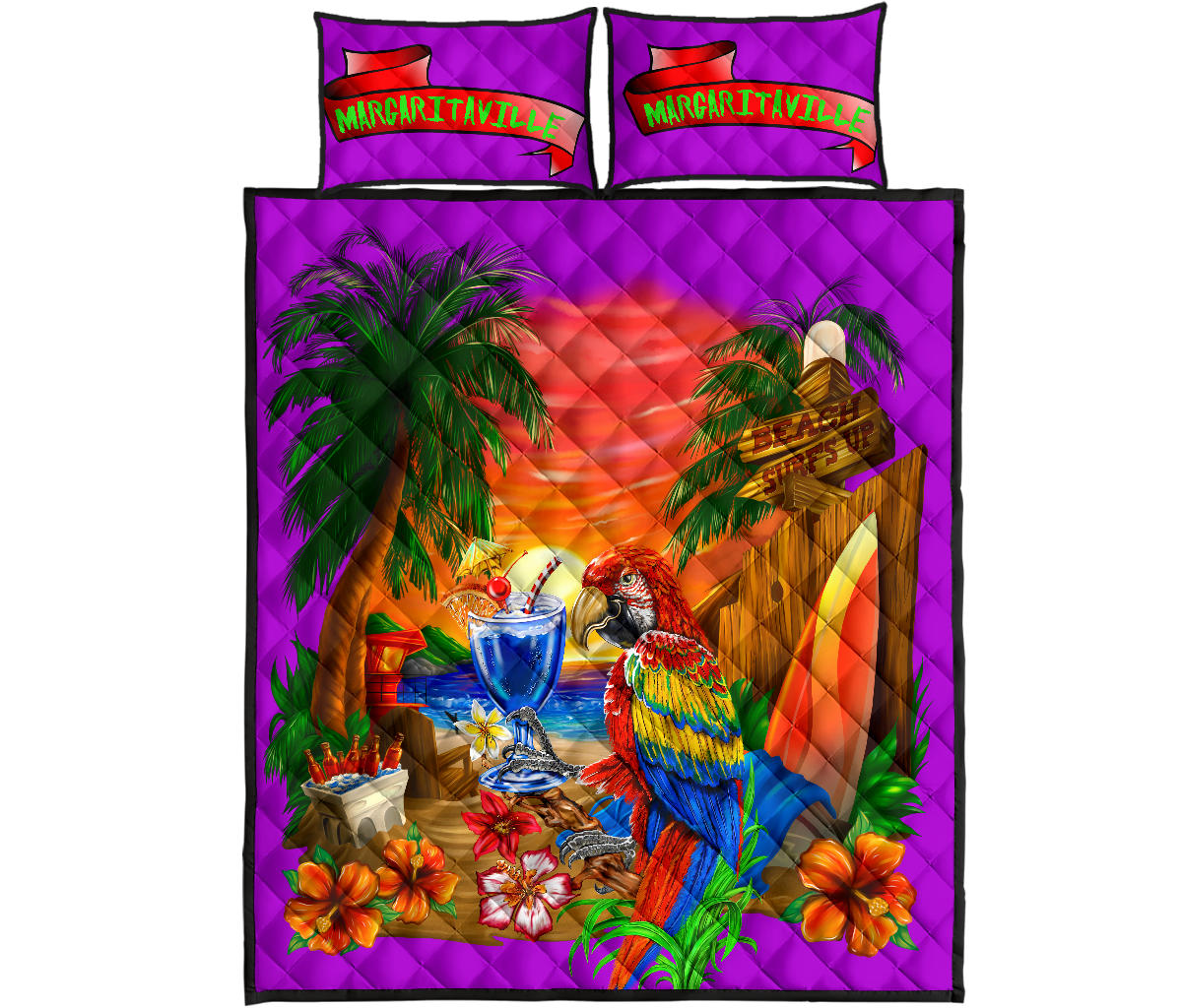 Margaritaville Parrot Beach Sunset Purple Quilt Set