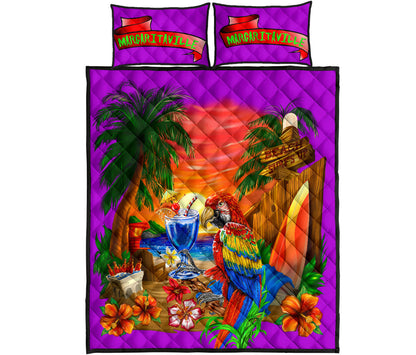Margaritaville Parrot Beach Sunset Purple Quilt Set