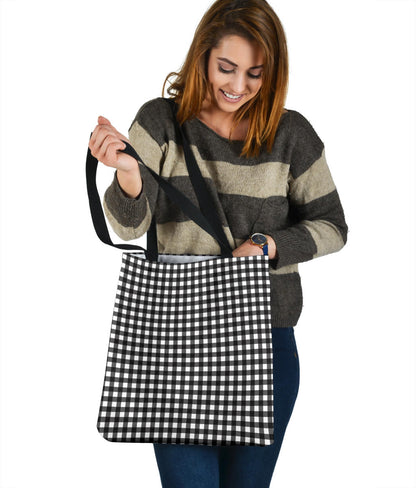 Black and White Buffalo Plaid Printed Tote Bag