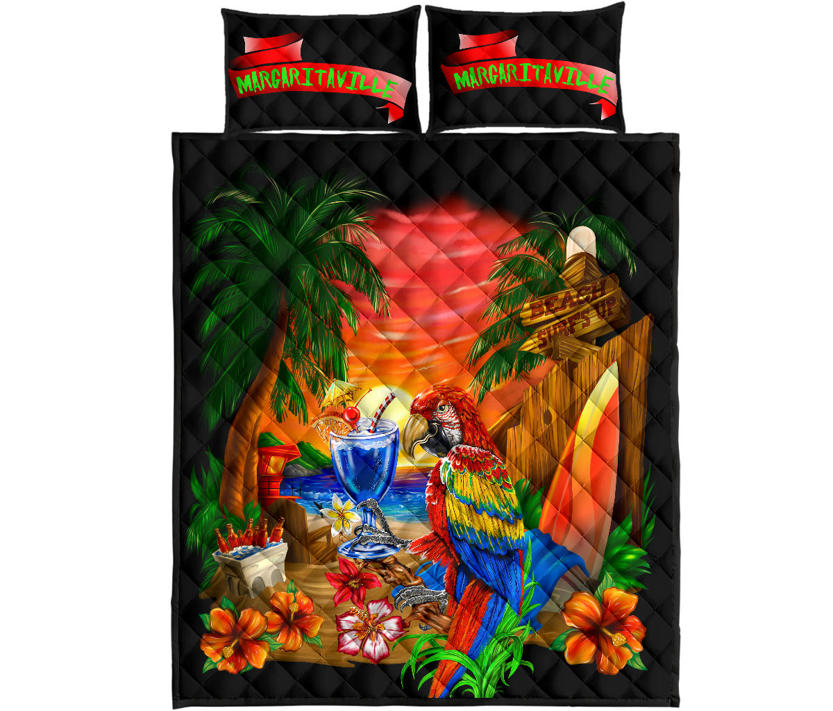 Margaritaville Parrot Sunset Black Quilt Set
