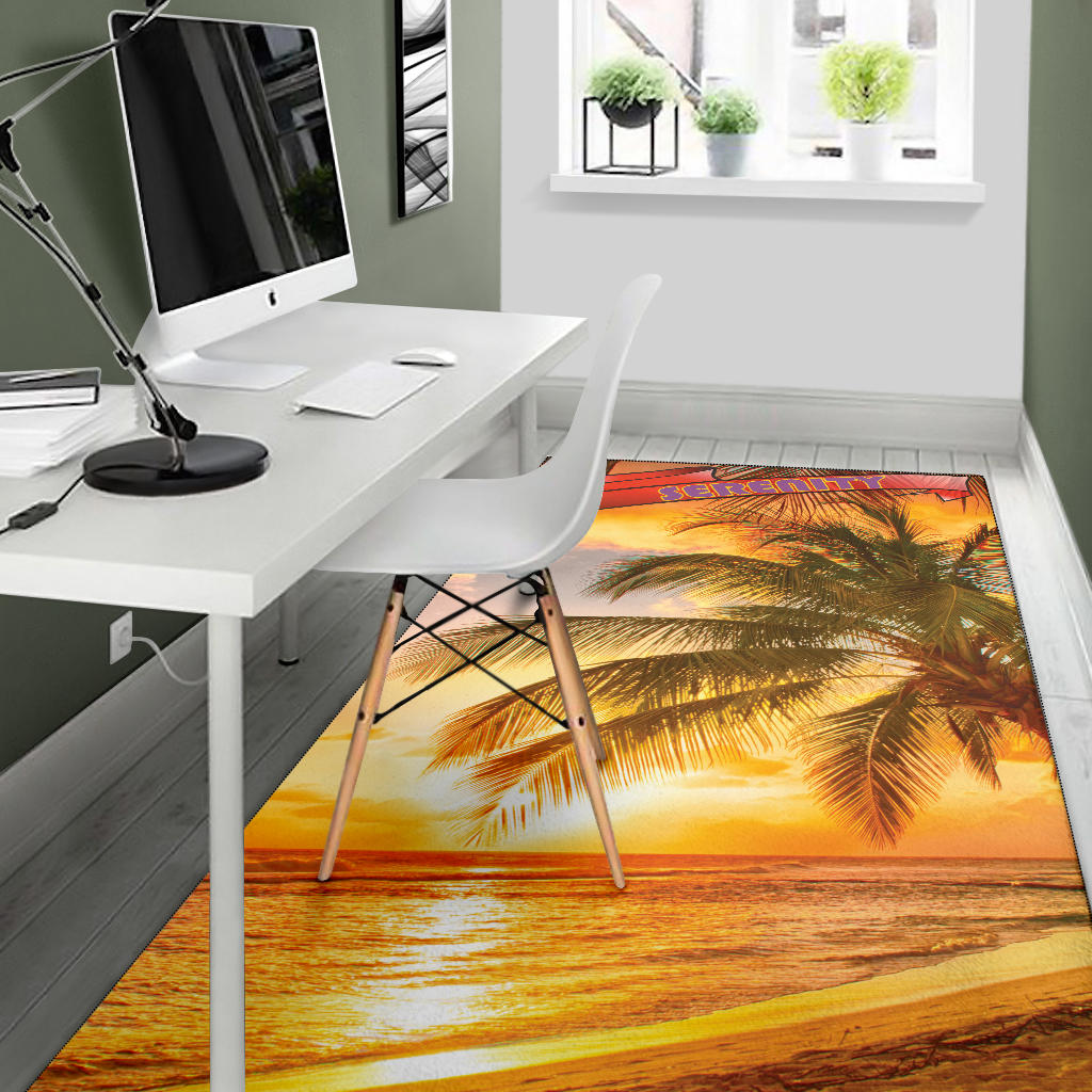 Serenity Sunset Palm Tree Beach Area Rug