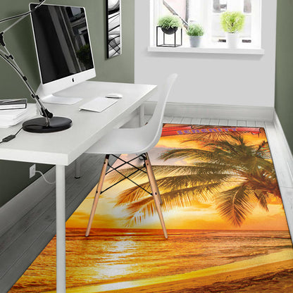 Serenity Sunset Palm Tree Beach Area Rug