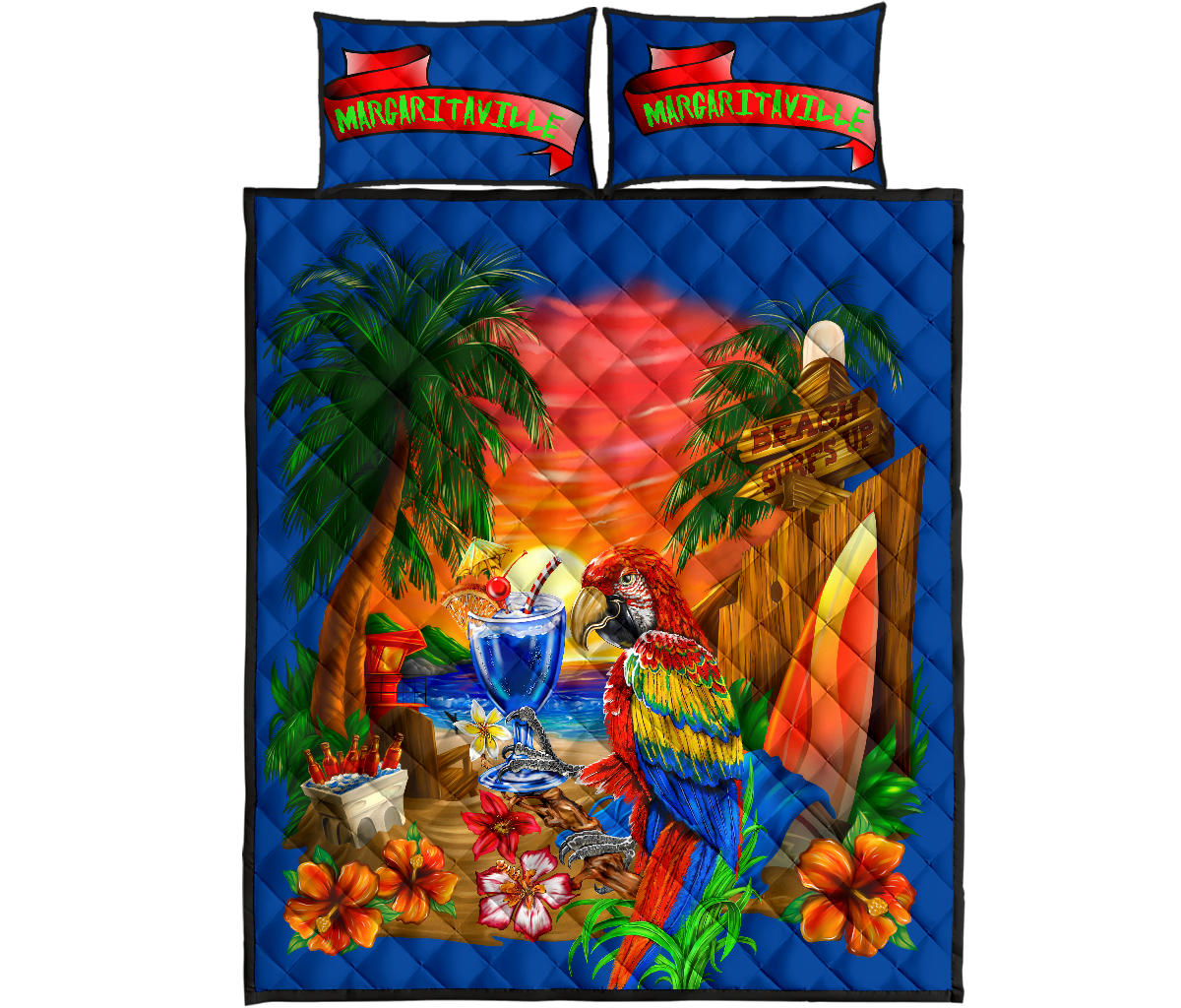 Margaritaville Royal Blue Beach Sunset Quilt Set