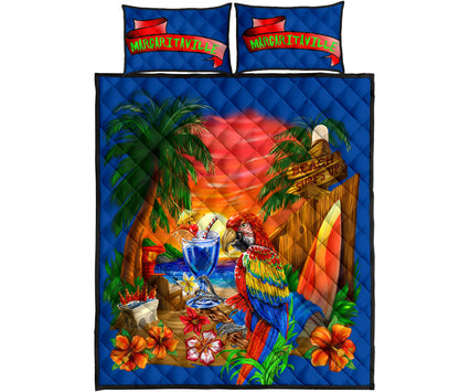 Margaritaville Royal Blue Beach Sunset Quilt Set