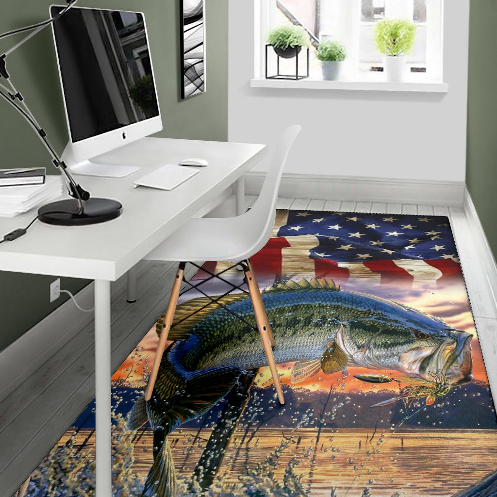 Bass Fish American Flag Area Rug