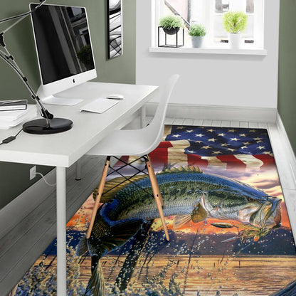 Bass Fish American Flag Area Rug
