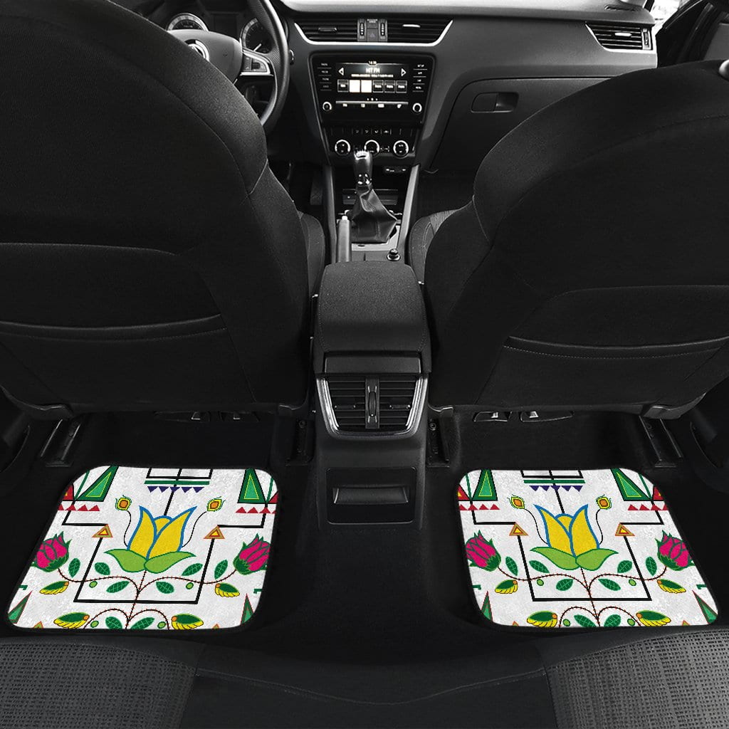 Geometric Floral Summer-White Set of 4 Car Floor Mats