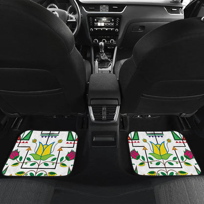 Geometric Floral Summer-White Set of 4 Car Floor Mats