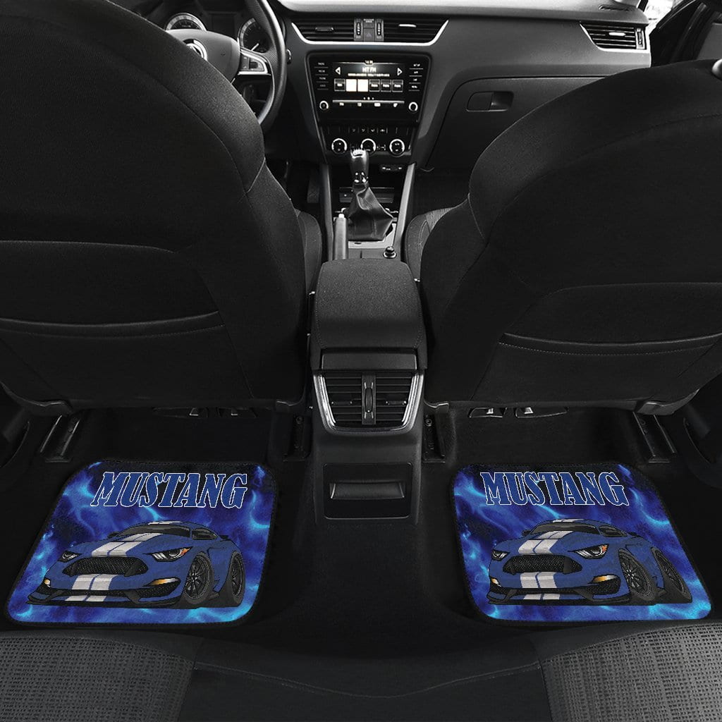 Blue Mustang Silver Stripes Car Mats