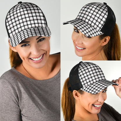 Black and White Buffalo Plaid Print Mesh Back Cap