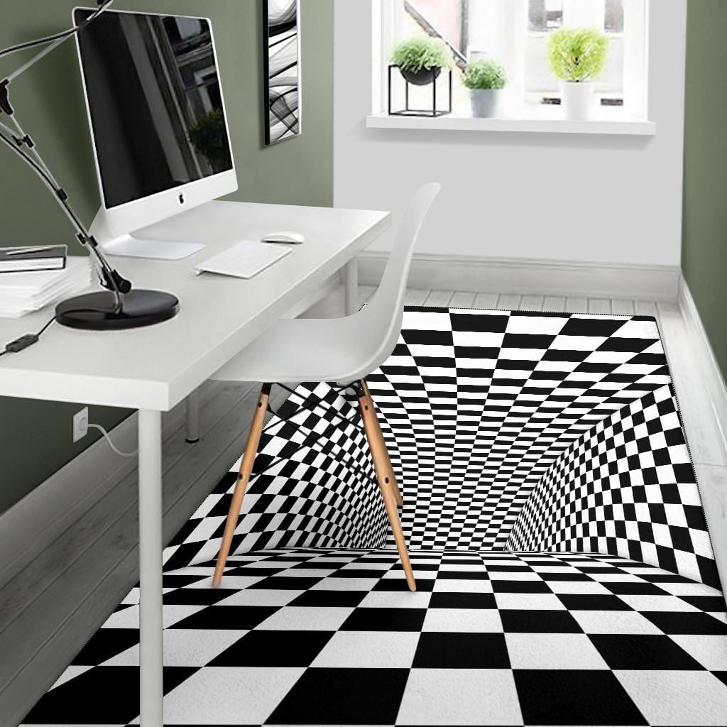 Tunnel Optical Illusion Checkered Flag Area Rug