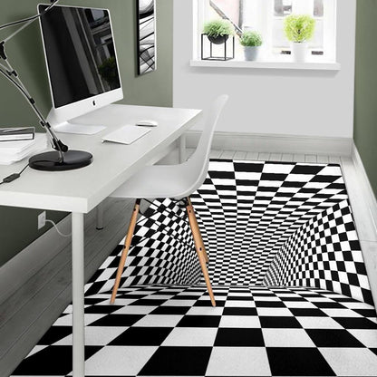 Tunnel Optical Illusion Checkered Flag Area Rug