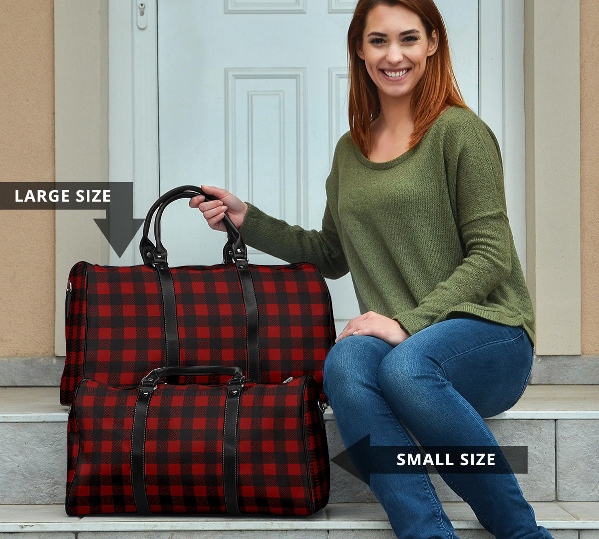 Black and White Buffalo Plaid Travel Bag