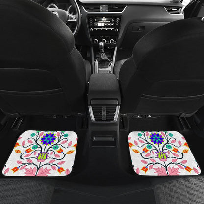 Floral Beadwork Four Clans White Set of 4 Car Floor Mats