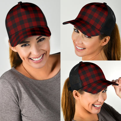 Black and White Buffalo Plaid Print Mesh Back Cap
