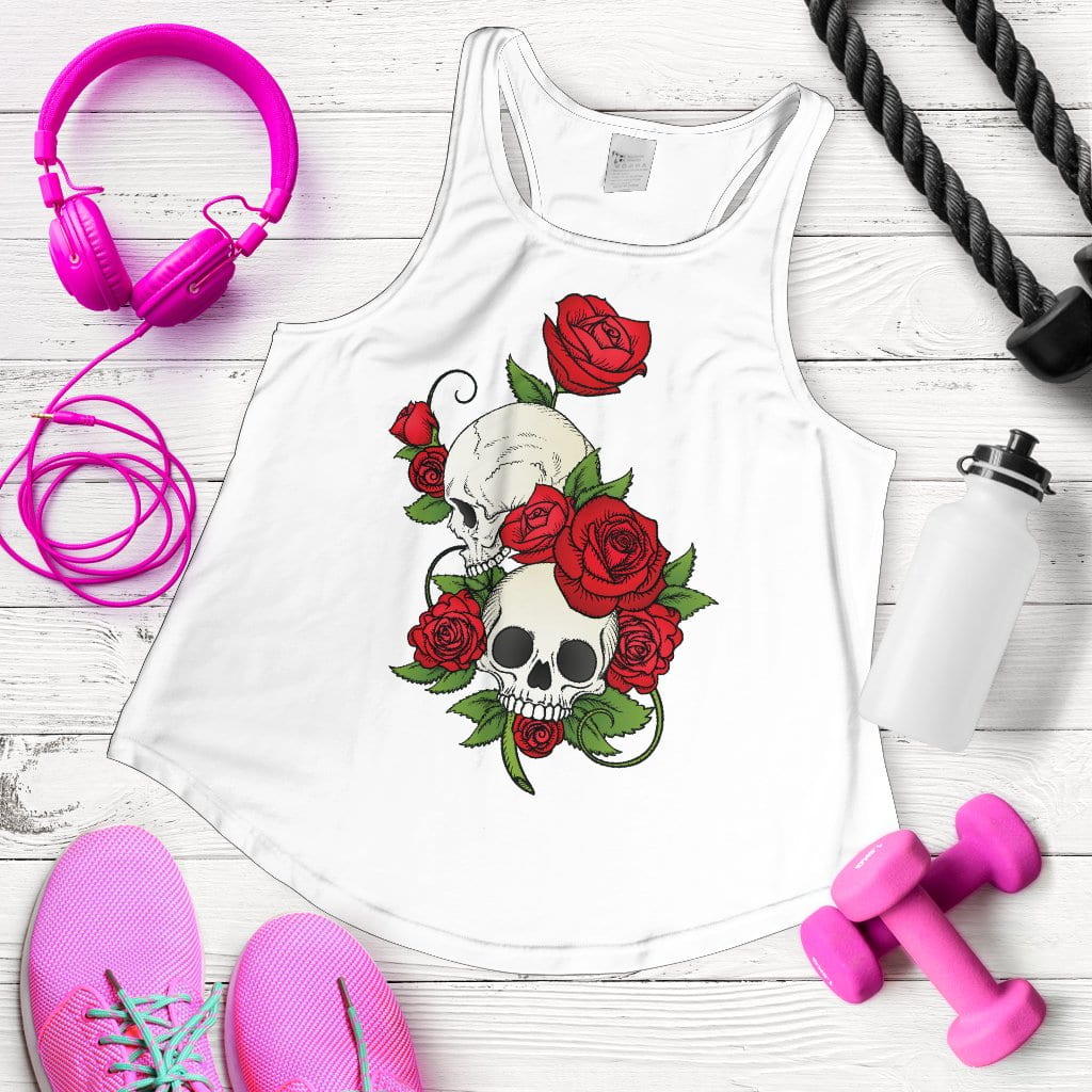 Skull Couple Roses (White) - Women's Racerback Tank Top