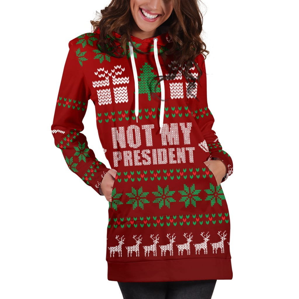 Ugly Christmas Hoodie Dress- Not My President