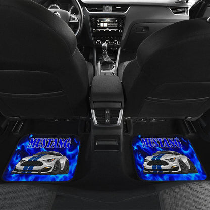 Mustang Blue Flames Floor Mats Set of 4