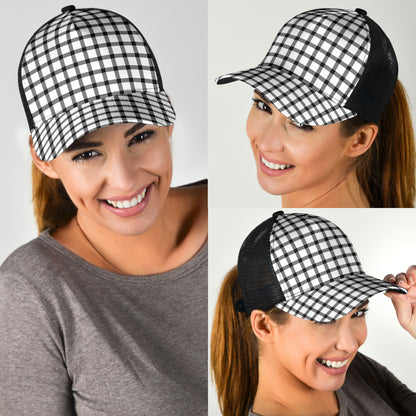 Black and White Buffalo Plaid Print Mesh Back Cap