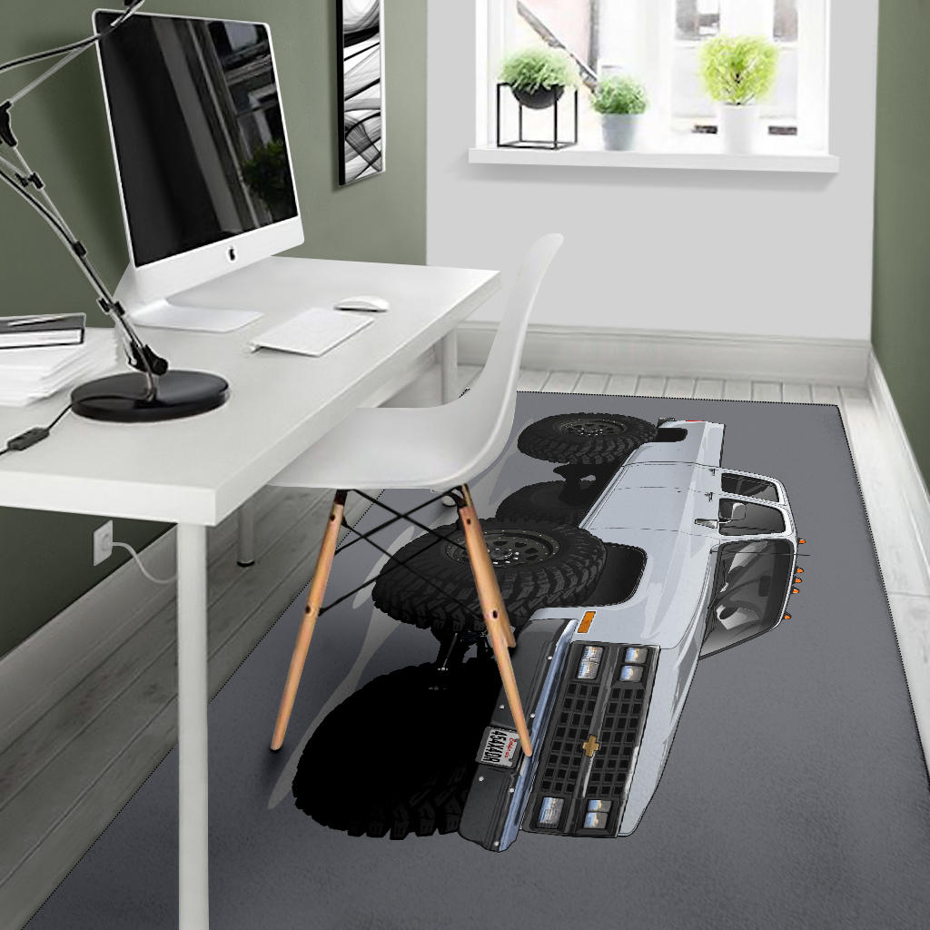 White 4x4 Crew Cab Pickup Truck Car Art Area Rug