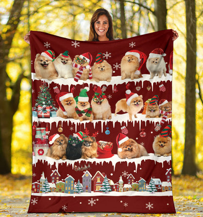 Premium Blanket Pomeranian Snow Christmas Blanket
