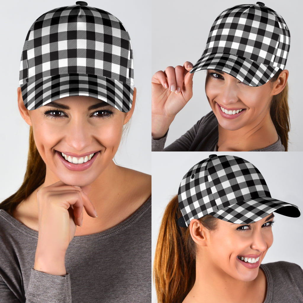 Black and White Buffalo Plaid Printed Classic Cap