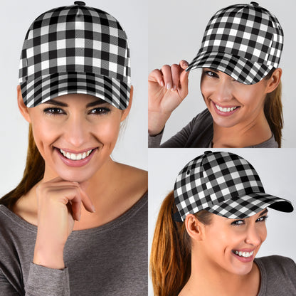 Black and White Buffalo Plaid Printed Classic Cap