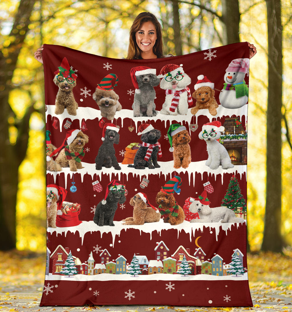 Premium Blanket Poodle Snow Christmas Blanket