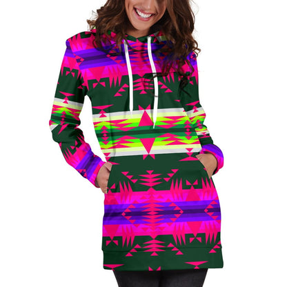 Between the Mountains Teal Pink Hoodie Dress