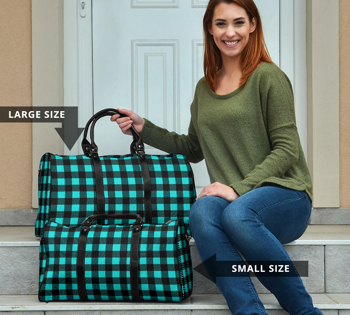 Black and White Buffalo Plaid Travel Bag